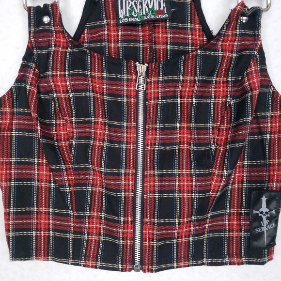 Rare Vintage Lip Service Plaid Punk Zip Up Goth Top - Picture 5 of 10